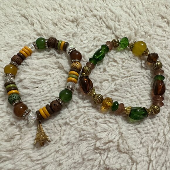 Beaded Bracelets with an Elastic Stretch, Fits 7"- 8" inch circ. PAIR - Picture 2 of 4